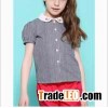 Girls' check pattern short sleeve shirt with flower embroide
