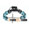 Light Blue Shadow Crystal Alloy Beaded Cuff Bracelets 10mm