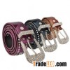 WESTERN RHINESTONE CROSS STUDDED BLACK LEATHER BELT