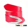 Women's Red Crocodile Alligator Skin Pattern Leather Belt