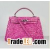 Hermes Kelly 32cm rose red croco veins Leather bag w/silver