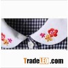 Girls' check pattern short sleeve shirt with flower embroide