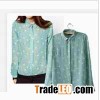 Women's dog print chiffon shirt with triangle metal on colla