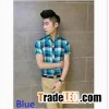 Men's check pattern short sleeve shirt free shipping