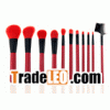 bright red  wooden handle makeup brush set