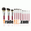 A set of silver ferrule makeup brush in a pink Waterproof pa