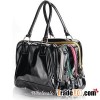 Three Sections Black Leather Tote