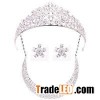 Luxurious Cubic Zirconia Zircon Wedding Bridal Tiara Necklace And Earring Jewelry Sets For Bride