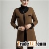 Fall Winter Ladies Cotton Novelty Stitch Knitted Crew Neck Long Sleeve Long Cardigan Contrastcolor