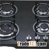 60cm Black Color With 4 Sabaf Burners 8mm Thickness Tempered Glass Panel With Enameled Pan Support W