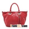 Red tote handbag with front frange