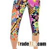 Salable Summer Cheerful Floral High Waisted Elastic Slim Fit Workout Sport Athletic Capri Leggings