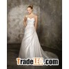 A-line Sweetheart Cathedral Train Satin Criss-Cross Beading Wedding Dress