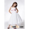 A-line Wide Straps Tea-length Taffeta Lace Ribbons Flower Girl Dress